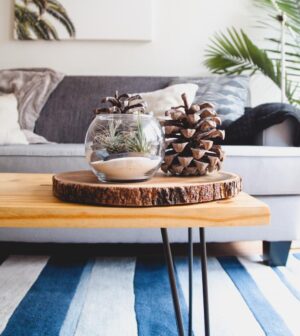 Table basse rondin et pieds épingle